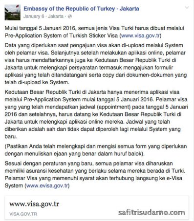 pengumuman perubahan mengurus visa turki