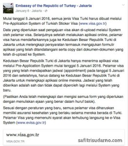 pengumuman perubahan mengurus visa turki