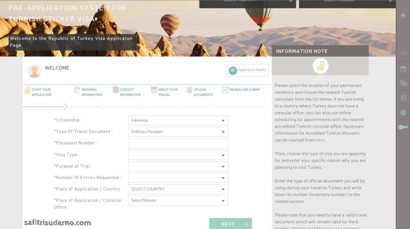 pre-application system of turkish sticker visa