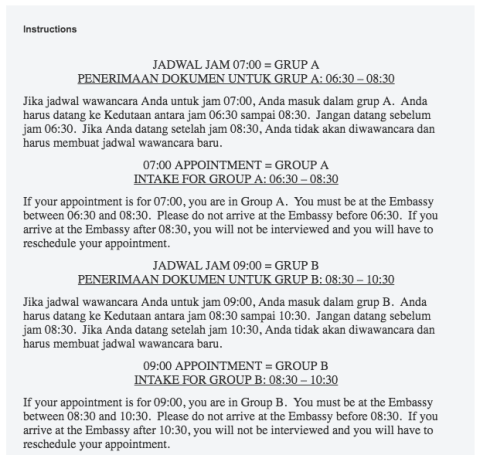 instruksi interview visa