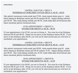 instruksi interview visa